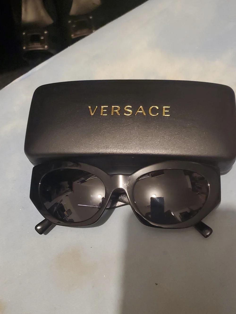 Versace Black Sunglasses with Gold Logo Case